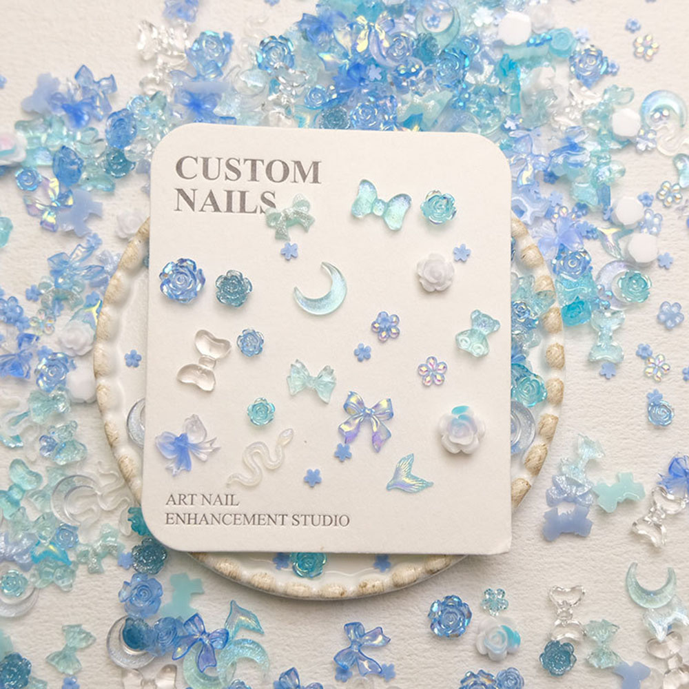50 buah jimat Resin kuku biru  - Y2K Tech Accessories ulasan dan harga