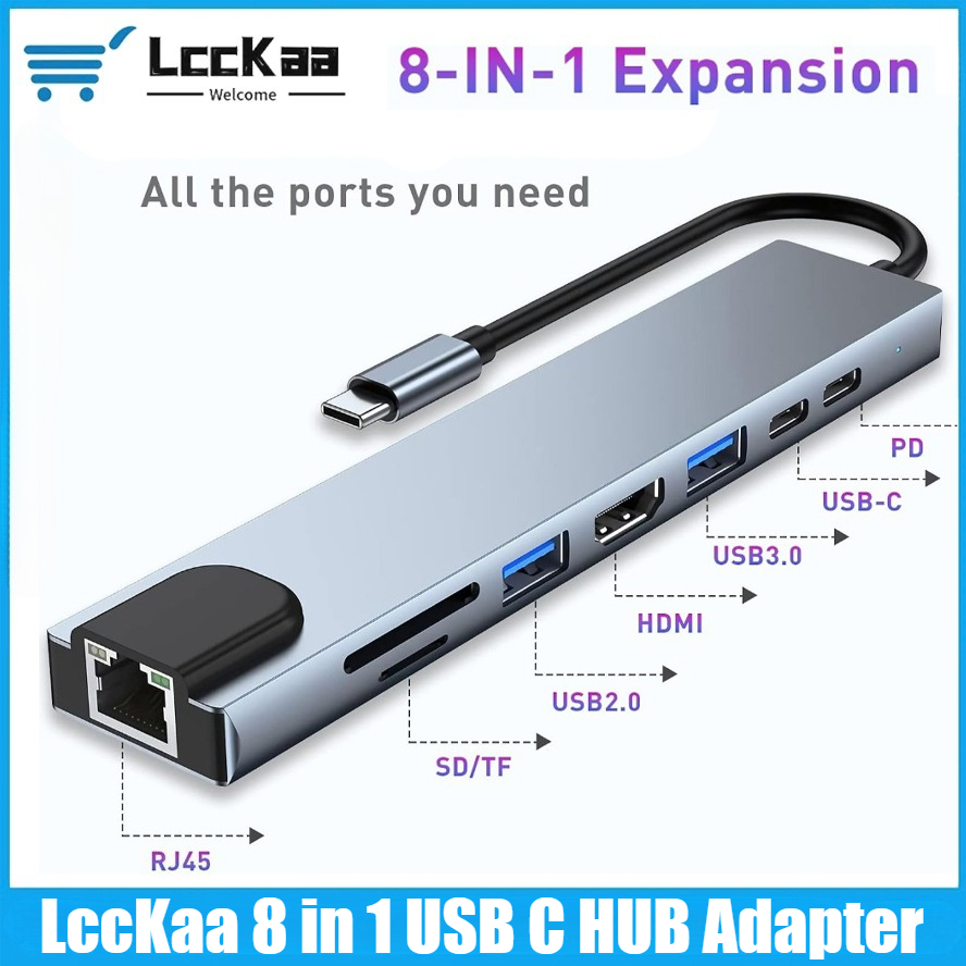 USB C Hub 8/7 in 1 4K HDMI Ada - Usb Hub 7 Port ulasan dan harga