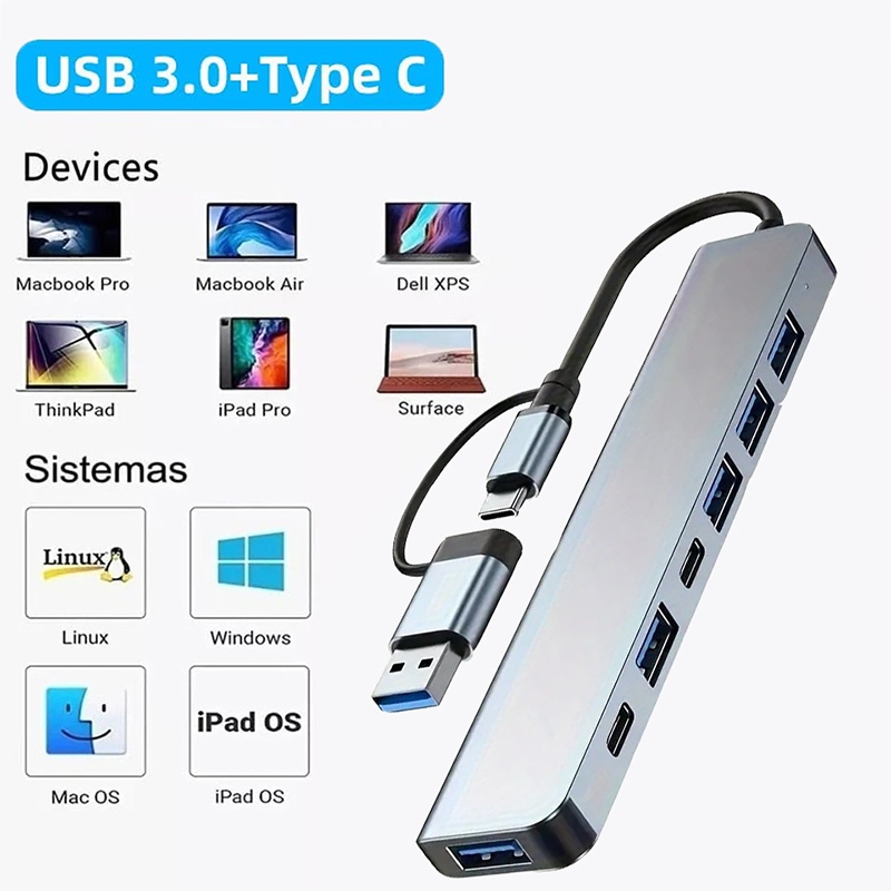 2 In 1 USB3.0 Hub 7 Port Tipe  - Usb Hub 7 Port ulasan dan harga